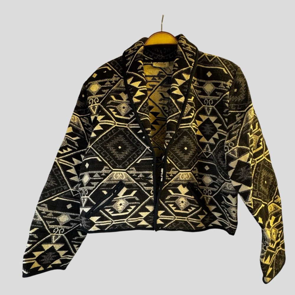 Fiorlini Vintage Tribal Cropped Jacket Southwest Geometric Print Size L